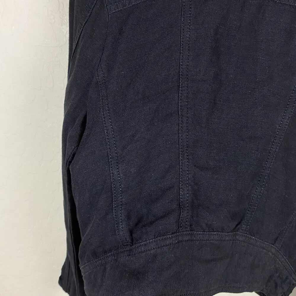 Lucky Brand Womens Linen Blend Moto Biker Jacket Black Sz S Grunge Streetwear - Picture 6 of 11